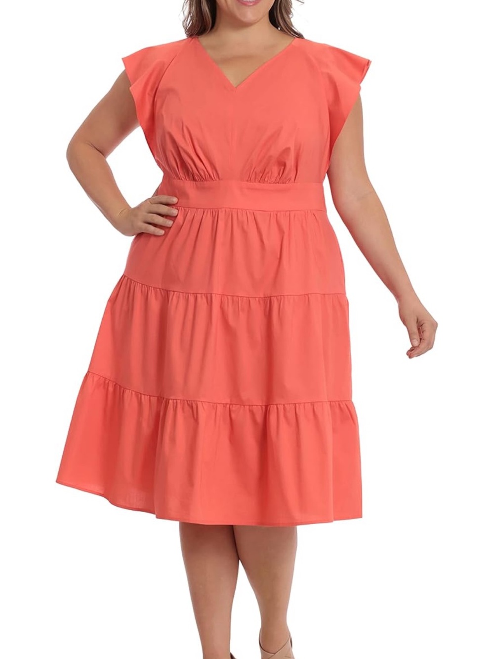 NWT Cotton Poplin V-Neck Tiered Feminine Easy Summer Vacation Dress size 20